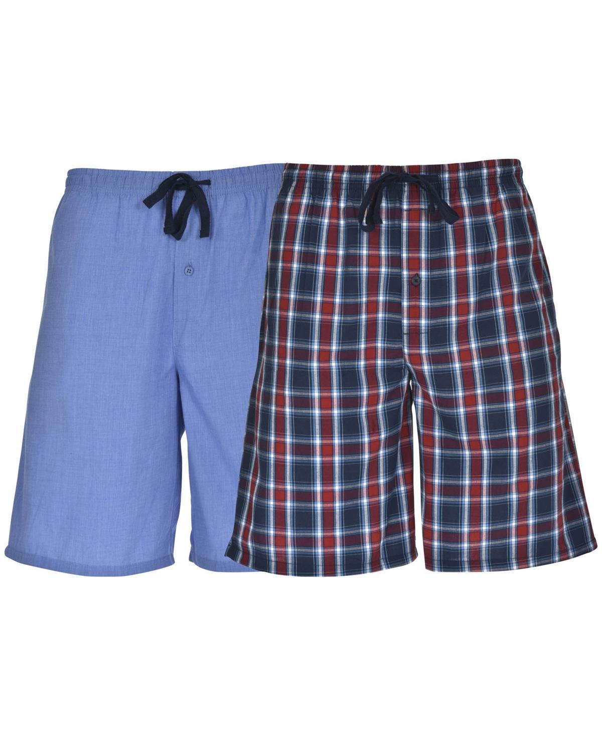 Men's Hanes® Classics 2-pack Plaid Woven Pajama Shorts, Size: XL, Light Blue Red Plaid Product Image
