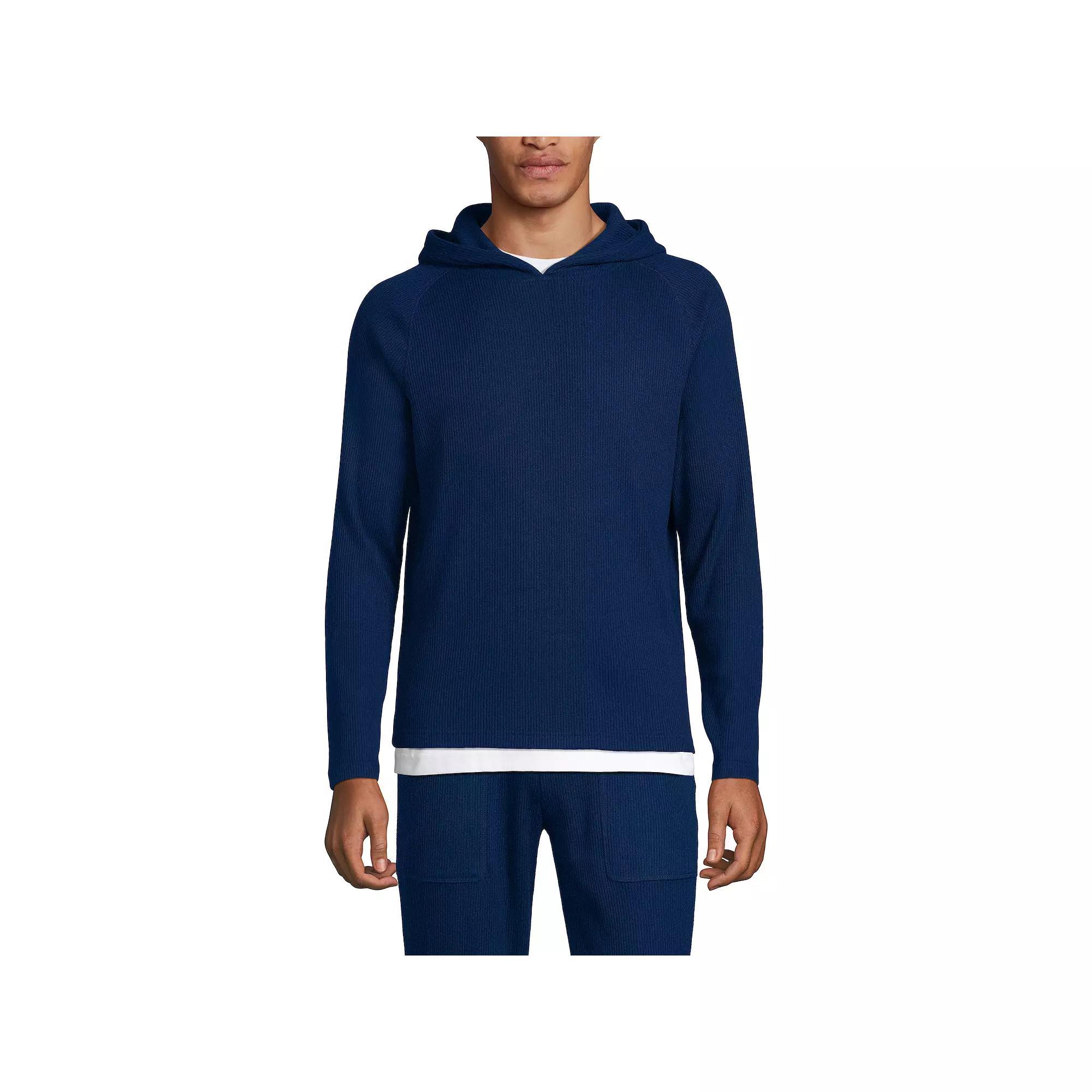 Men's Lands' End Brushed Rib Hooded Sweatshirt, Size: XL, Deep  Blue Product Image