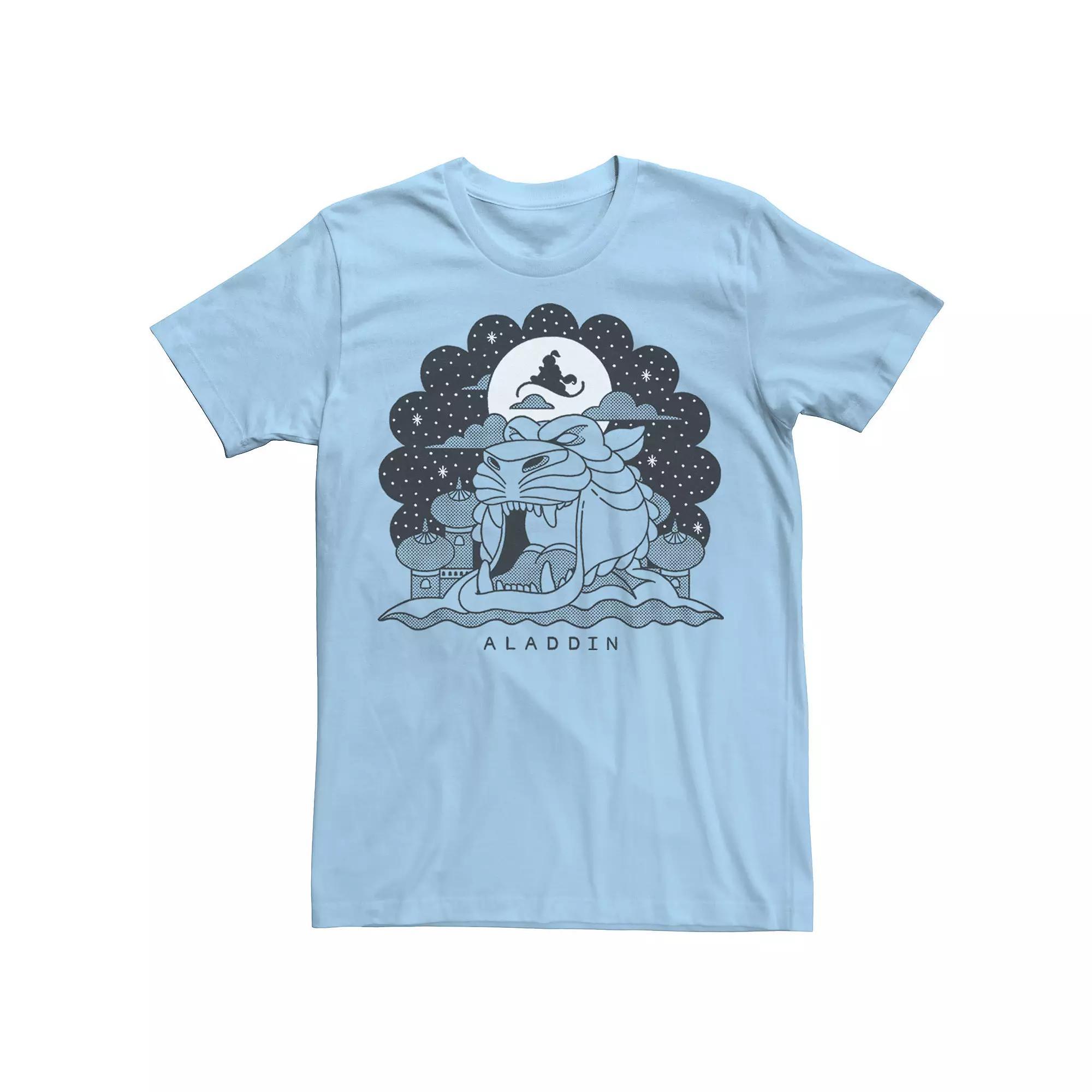 Disney's Aladdin Men's Black & White Cave Of Wonders Line Art Tee, Size: Large, Light Blue Product Image