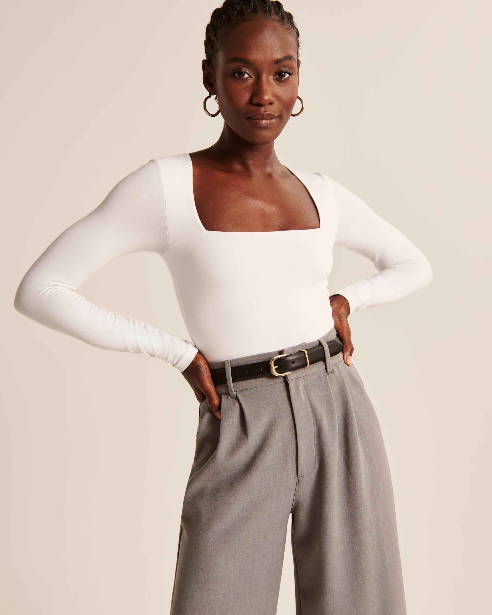 Long-Sleeve Cotton Seamless Fabric Squareneck Bodysuit Product Image