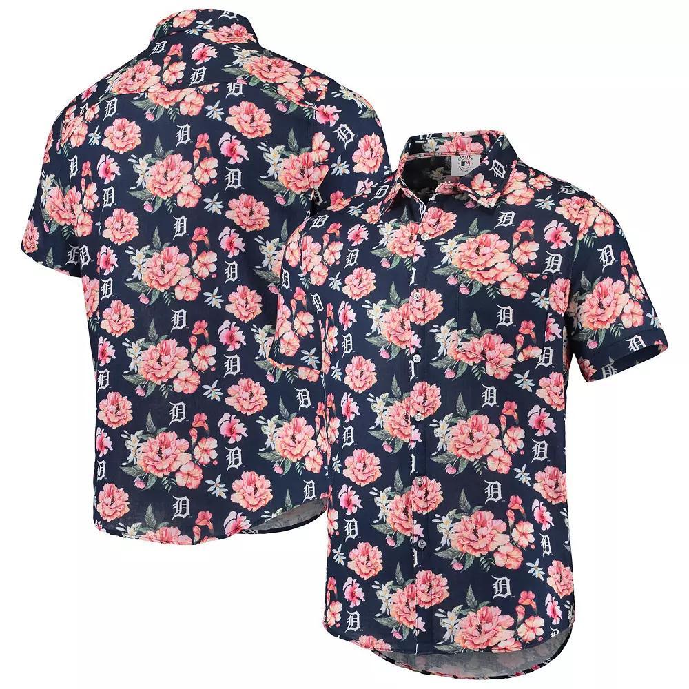 Men's FOCO Navy Detroit Tigers Floral Linen Button-Up Shirt, Size: Small, Blue Product Image