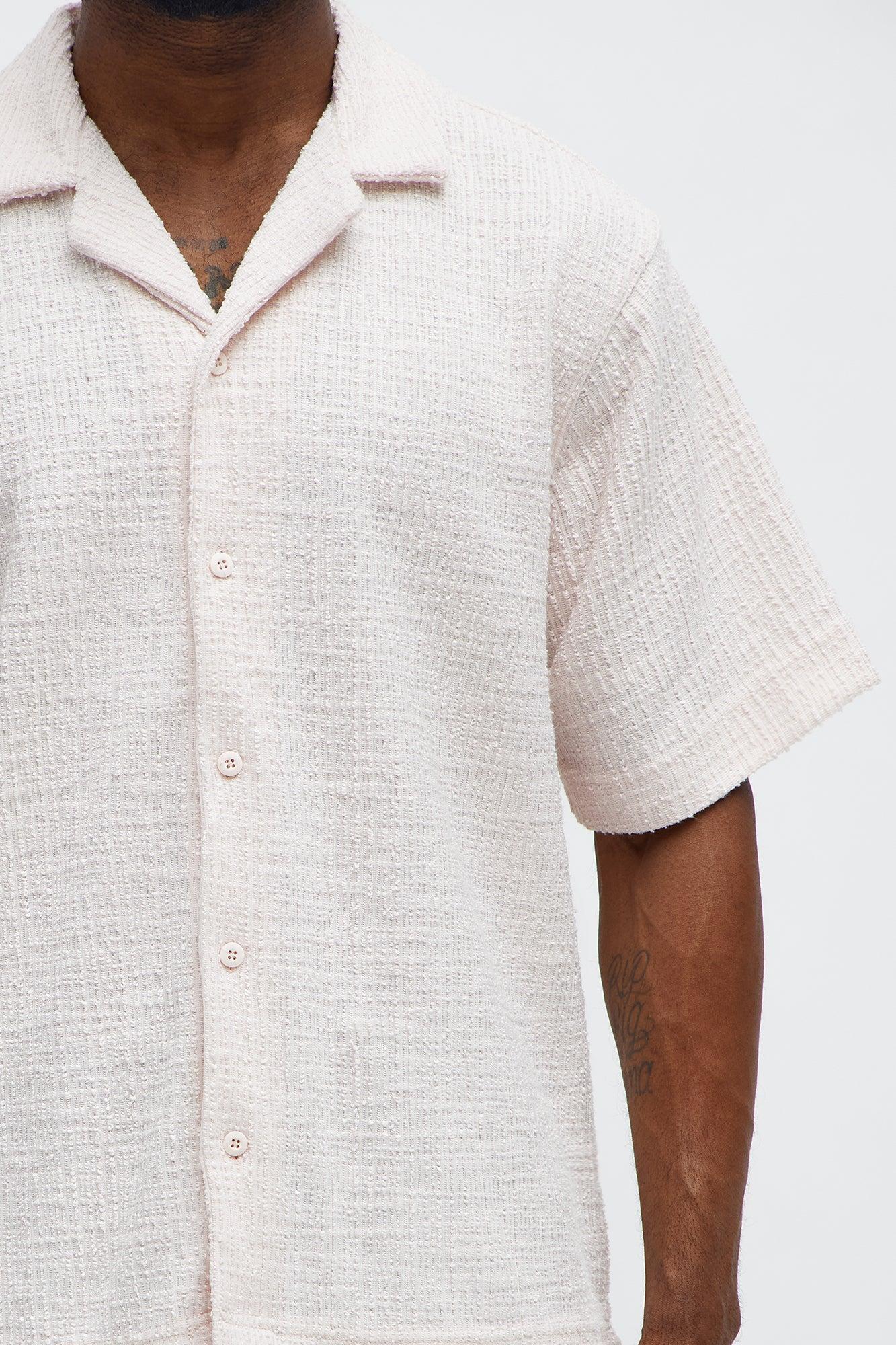 Slub Terry Cuban Button Up Shirt - Pink Product Image