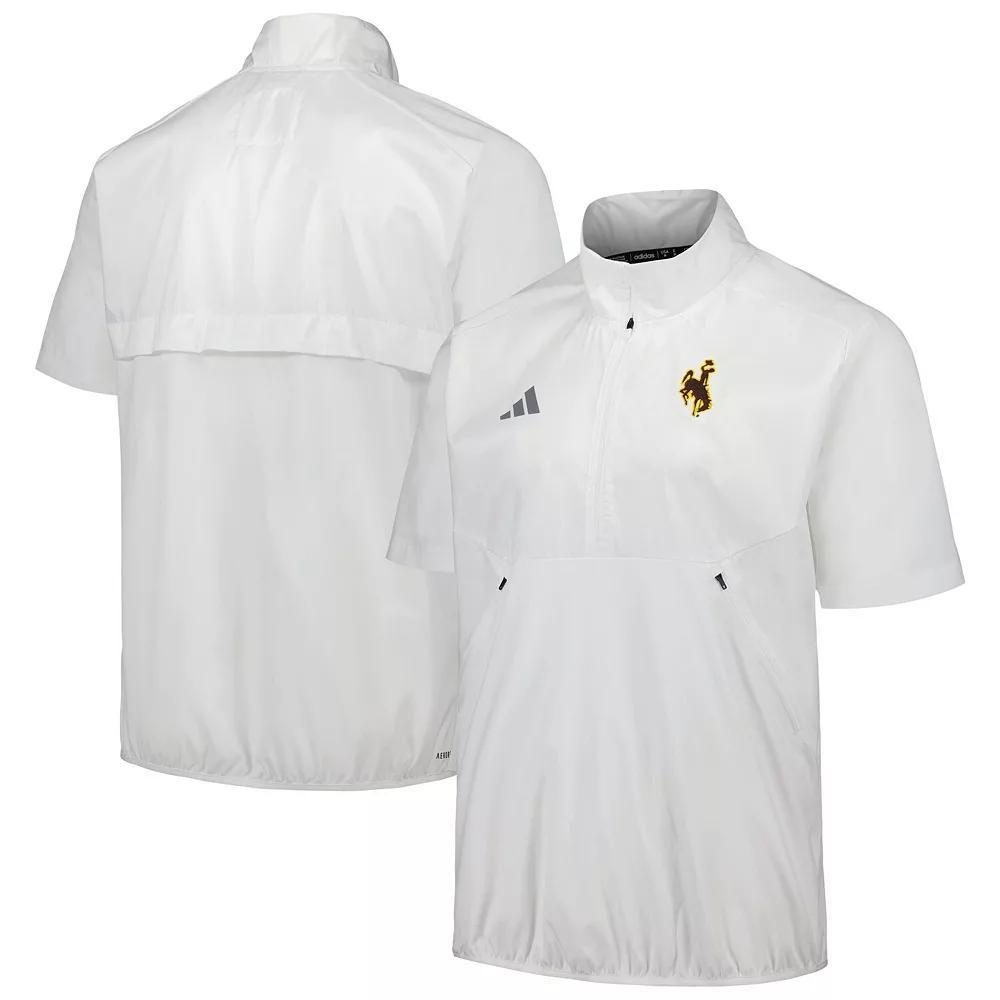 Men's adidas White Wyoming Cowboys Sideline AEROREADY Raglan Short Sleeve Quarter-Zip Jacket, Size: Small, Wyo White Product Image