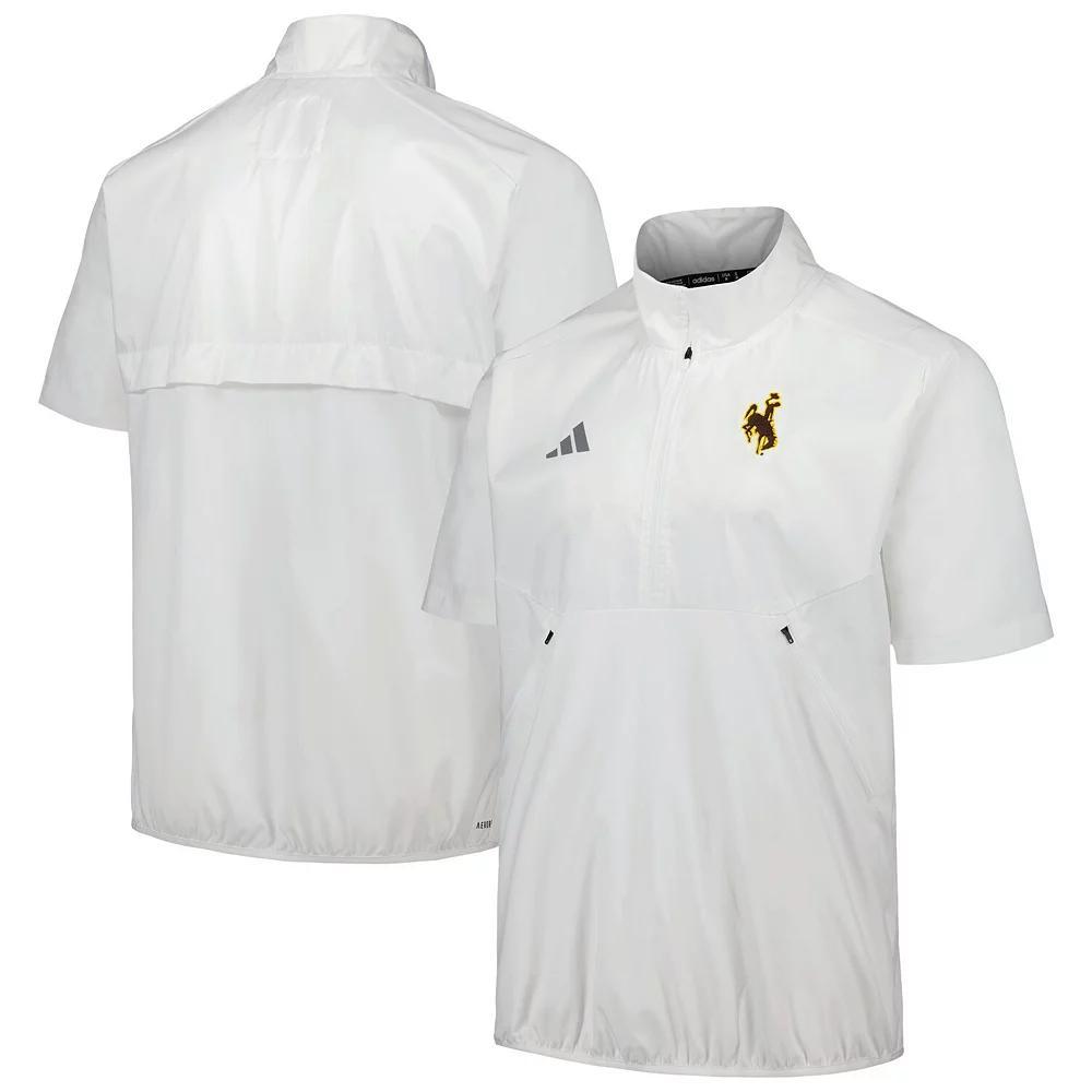 Men's adidas White Wyoming Cowboys Sideline AEROREADY Raglan Short Sleeve Quarter-Zip Jacket, Size: Small, Wyo White Product Image