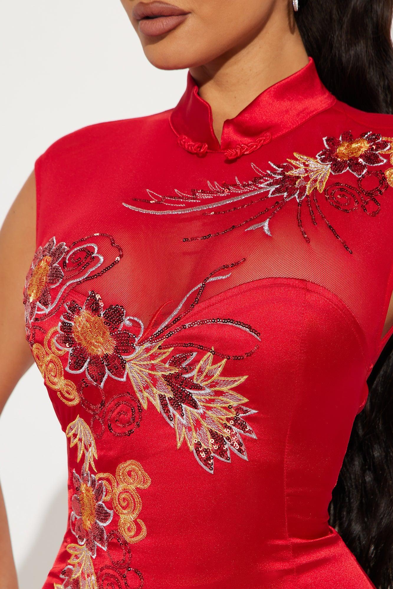 Caitlyn Satin Maxi Dress - Red Product Image