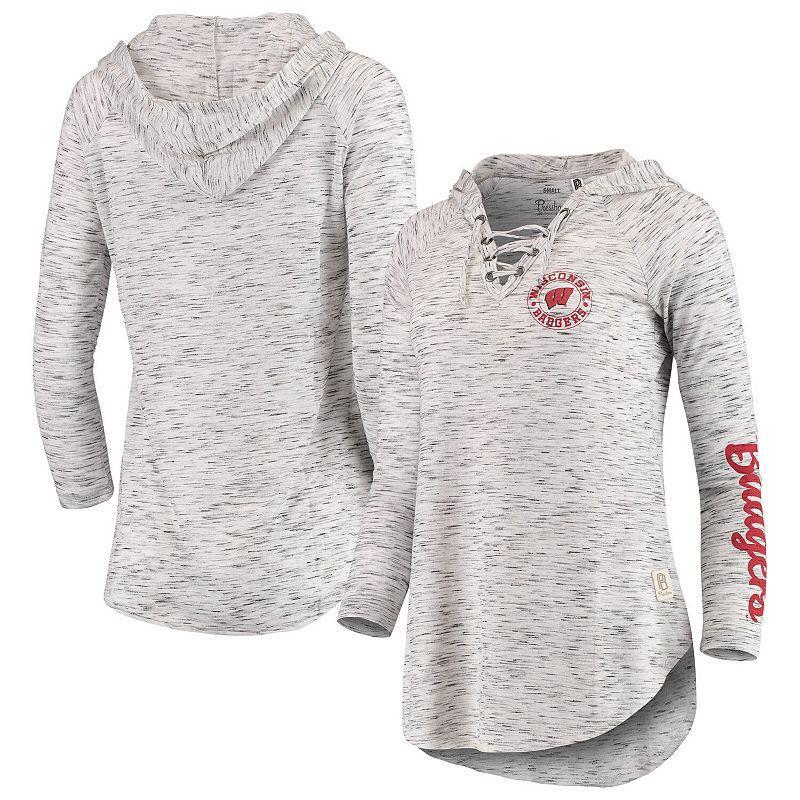 Womens Pressbox Gray Wisconsin Badgers Space Dye Lace-Up V-Neck Long Sleeve T-Shirt Product Image
