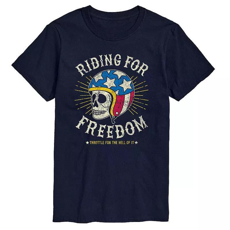 Mens Riding For Freedom Skull Graphic Tee Blue Product Image