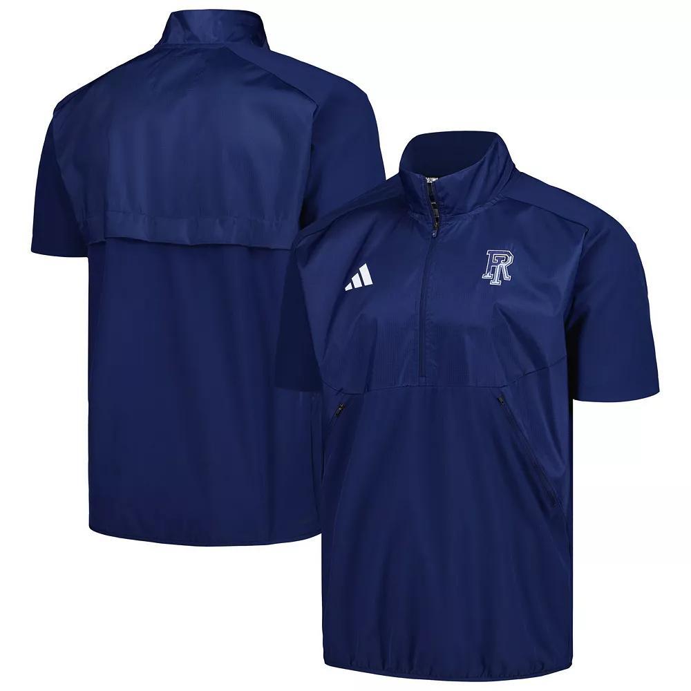 Men's adidas Navy Rhode Island Rams Sideline AEROREADY Raglan Short Sleeve Quarter-Zip Jacket, Size: Large, Uri Blue Product Image