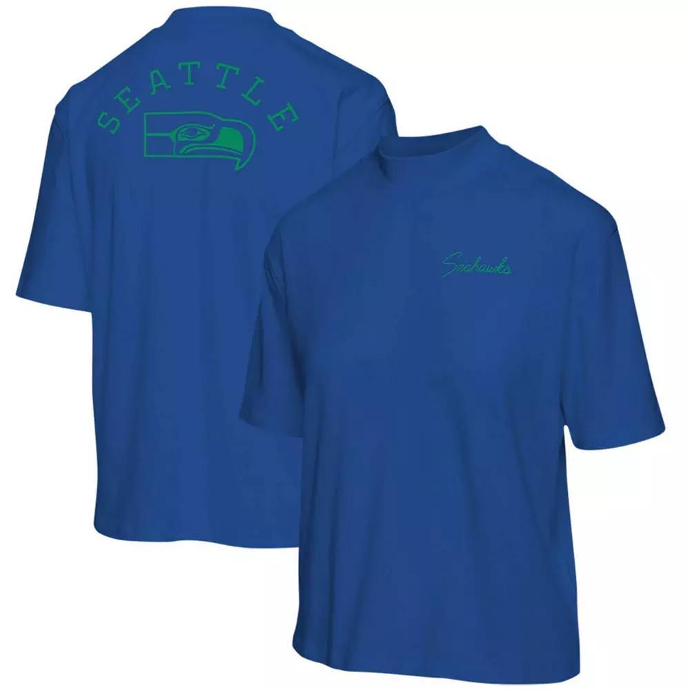 Womens Junk Food Royal Seattle Seahawks Half-Sleeve Mock Neck T-Shirt Product Image