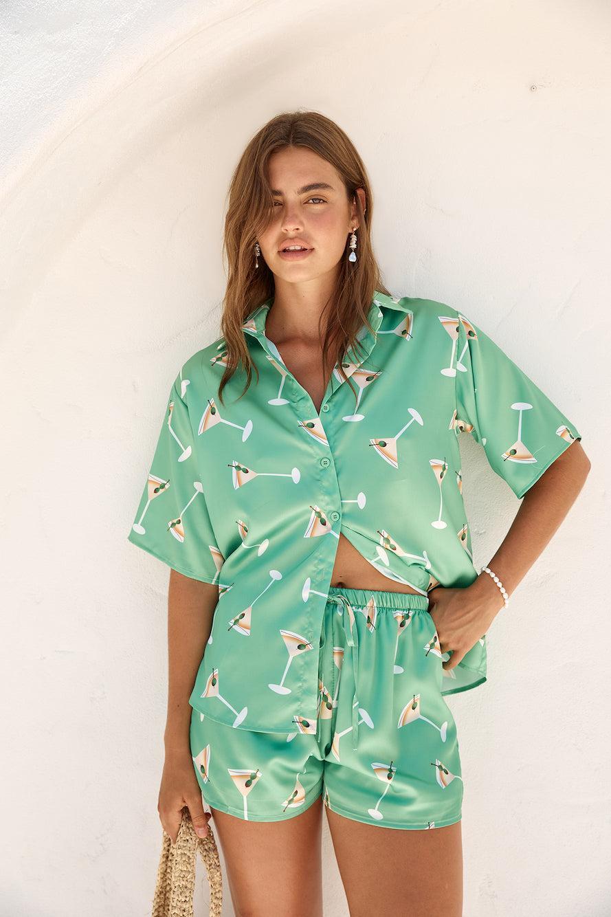 Happy Hour Satin Set Green Product Image