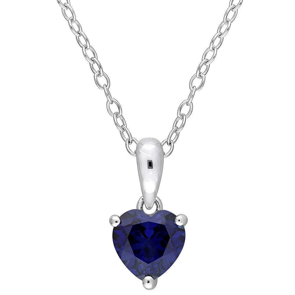 Stella Grace Sterling Silver & Gemstone Heart Stud Pendant Necklace, Women's, Size: 18", Created Blue Blue Product Image