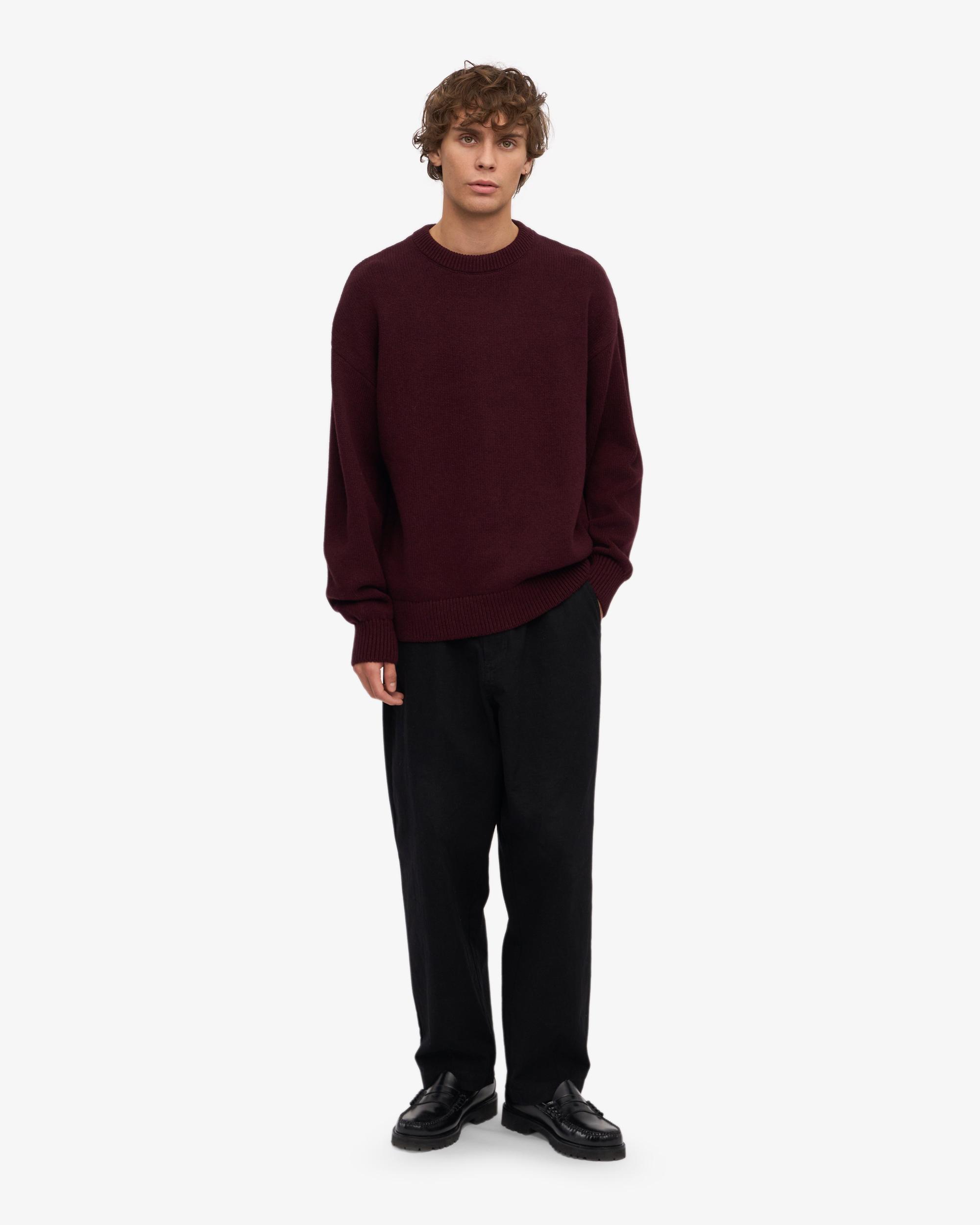 Oversized Merino Wool Crew - Oxblood Red Product Image