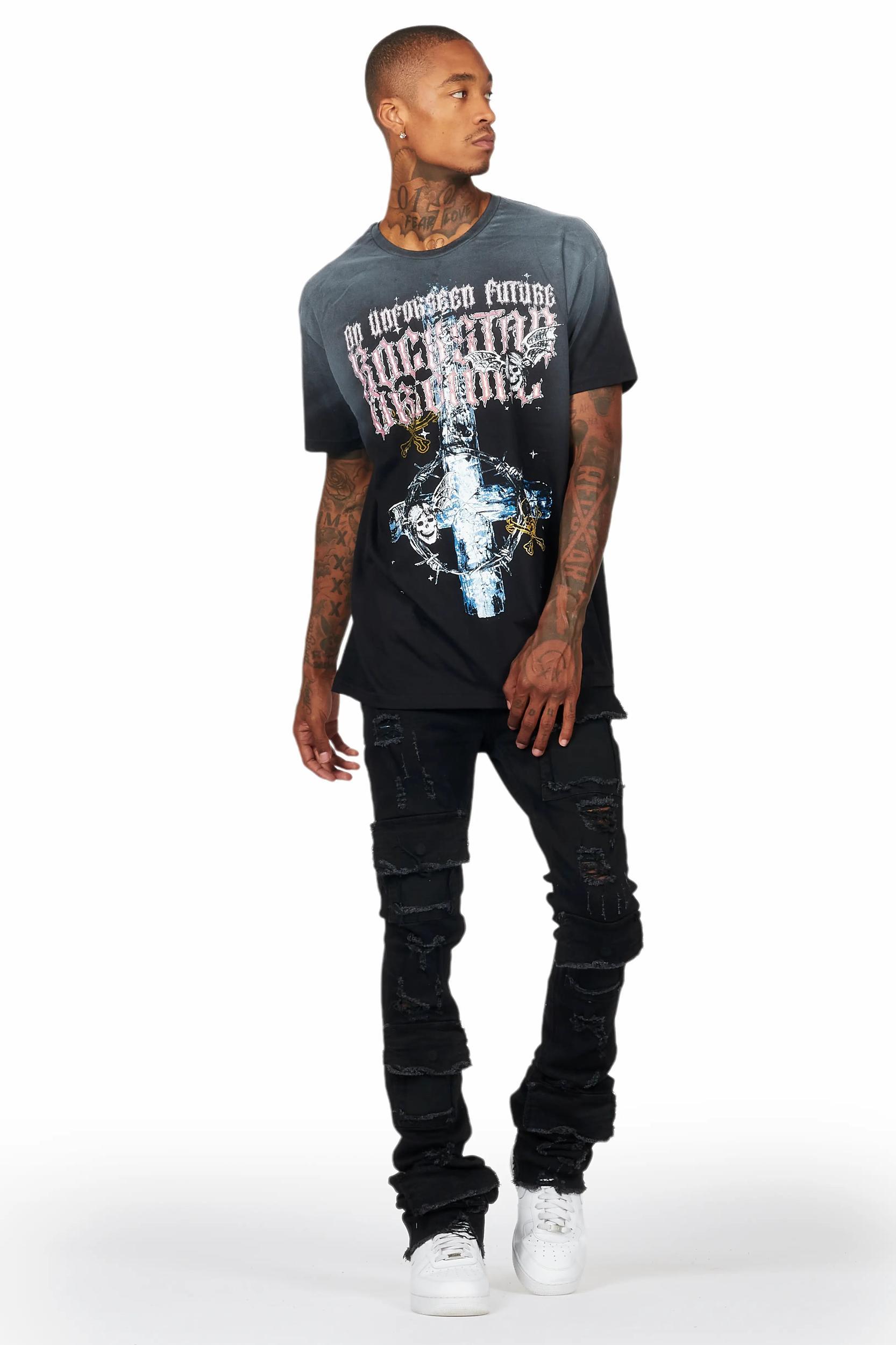 Pooja Jet Black Super Stacked Flare Jean Male Product Image