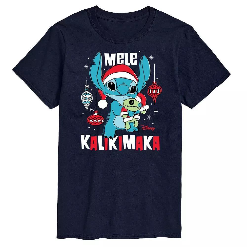 Disneys Lilo & Stitch Mens Mele Kalikmaka Graphic Tee Blue Product Image