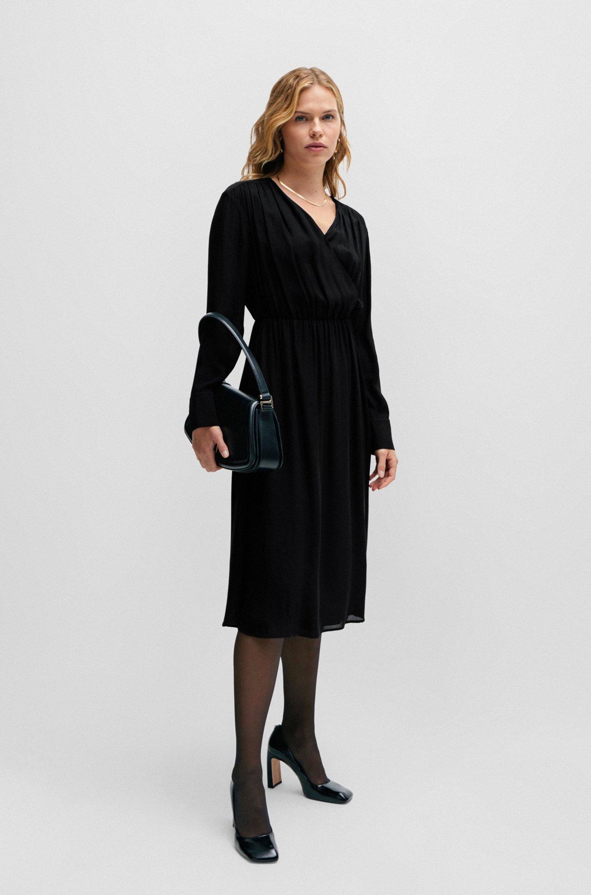 Regular-fit dress with wrap front and button cuffs Product Image