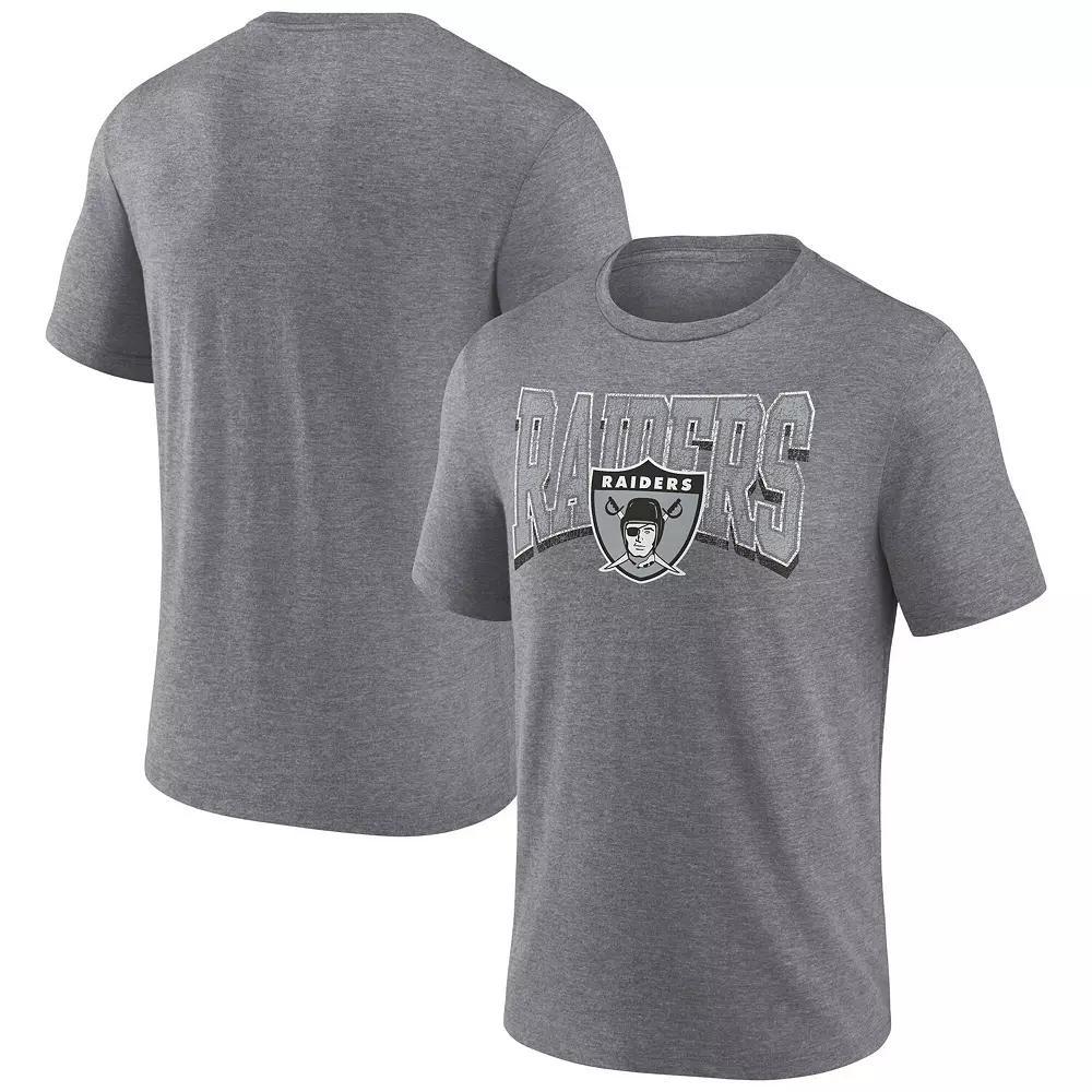 Men's Fanatics Heather Gray Las Vegas Raiders Warped Block Tri-Blend T-Shirt, Size: XL, Lvr Grey Product Image
