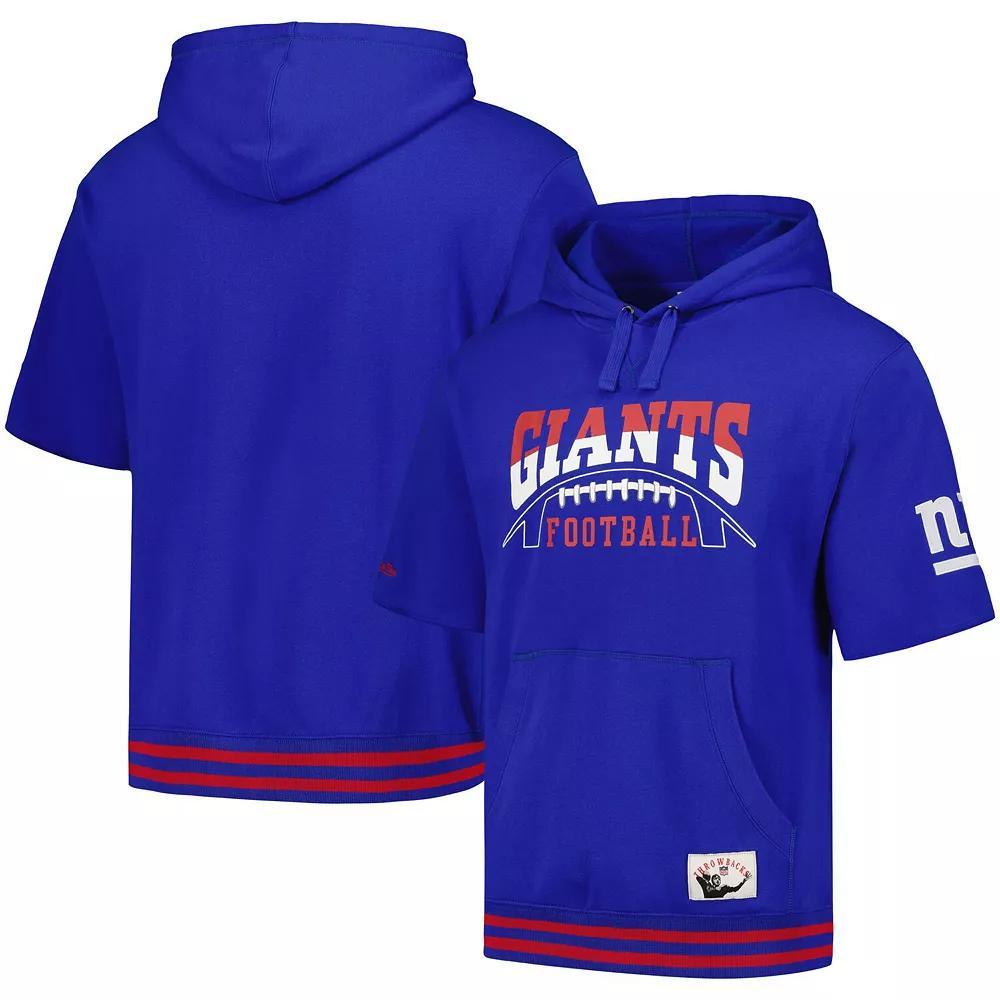 Men's Mitchell & Ness  Royal New York Giants Pre-Game Short Sleeve Pullover Hoodie, Size: Small, Blue Product Image