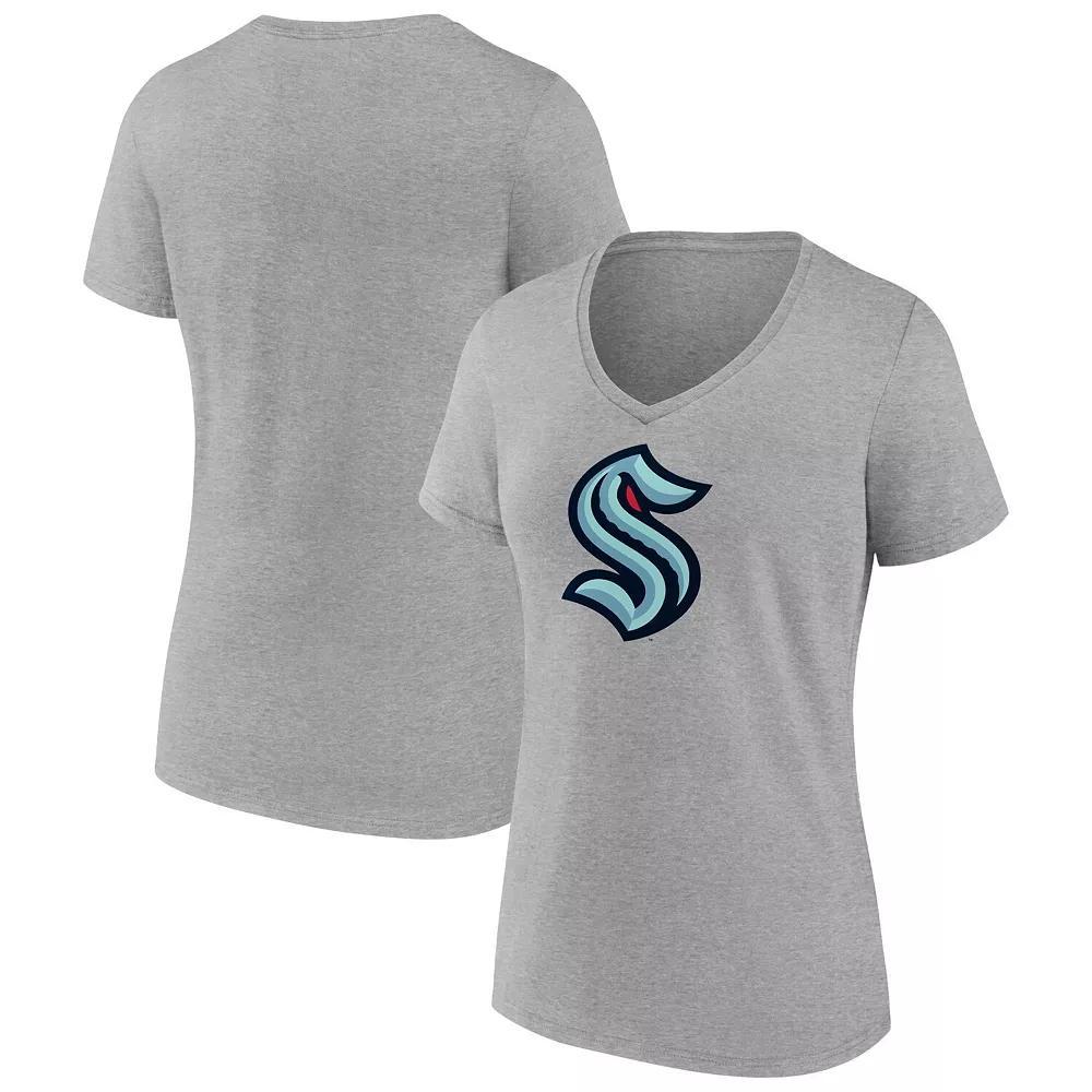 Women's Fanatics Heathered Gray Seattle Kraken Primary Logo Team V-Neck T-Shirt, Size: Small, Krk Grey Product Image