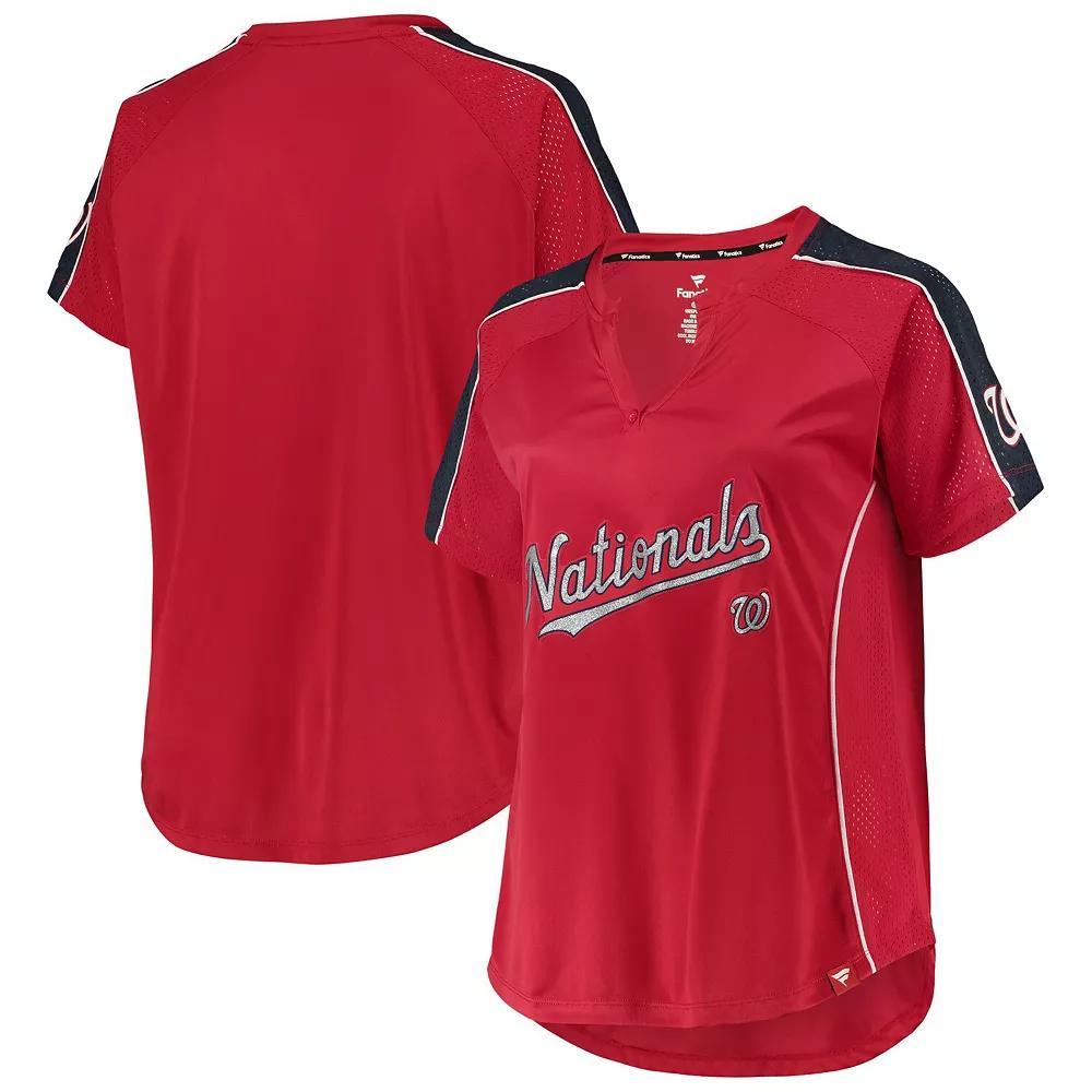 Women's Red Washington Nationals Plus Size Diva Notch Neck Raglan T-Shirt, Size: 4XL Product Image