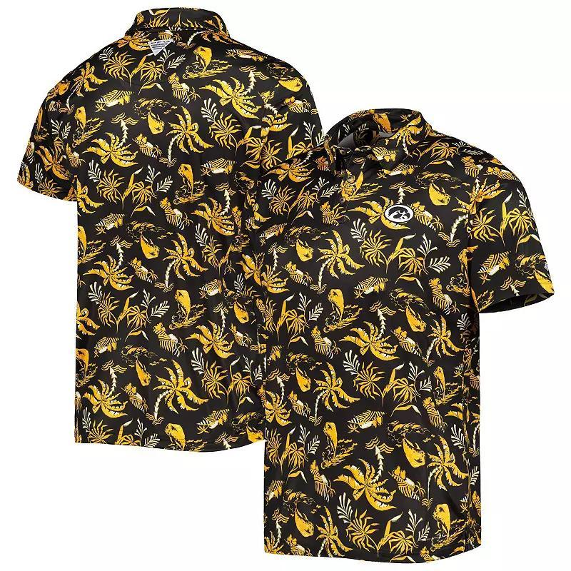 Men's Columbia Black Iowa Hawkeyes Super Terminal Tackle Omni-Shade Polo, Size: Small Product Image