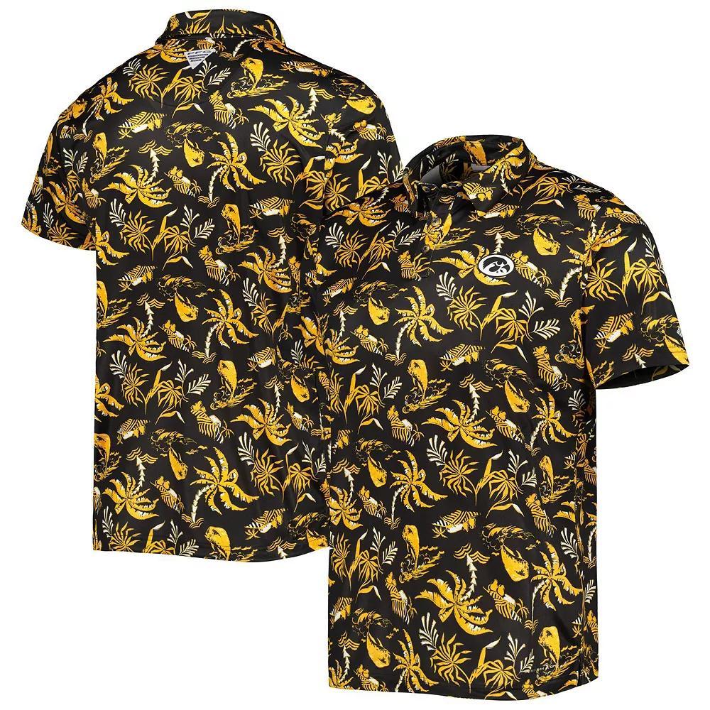 Men's Columbia Black Iowa Hawkeyes Super Terminal Tackle Omni-Shade Polo, Size: Small Product Image