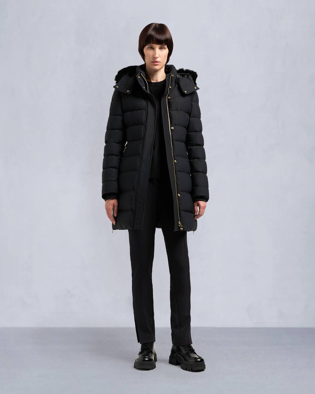 Moose Knuckles Womens Gold Series Black Watershed Parka with Black Shearling Product Image