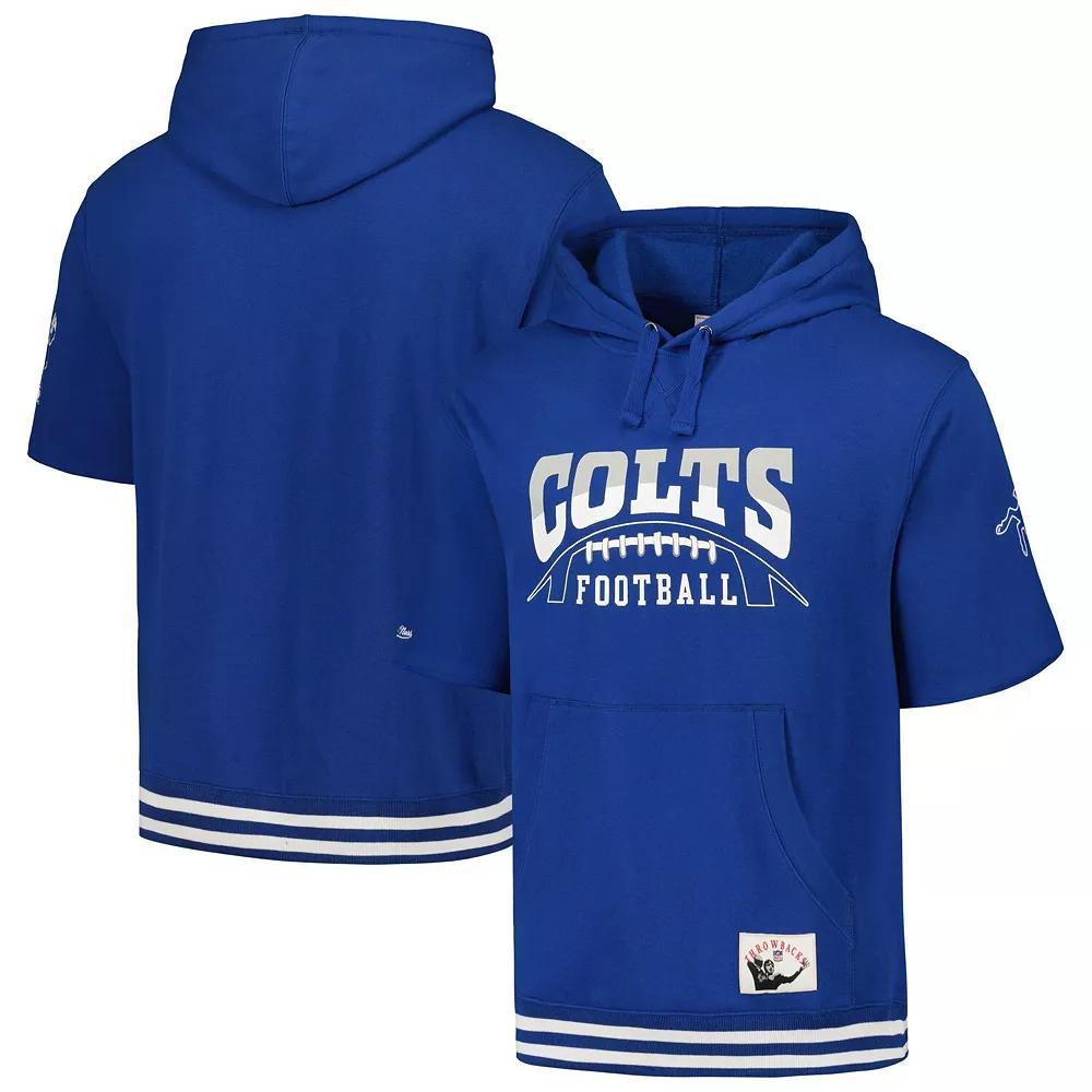 Men's Mitchell & Ness  Royal Indianapolis Colts Pre-Game Short Sleeve Pullover Hoodie, Size: Large, Blue Product Image