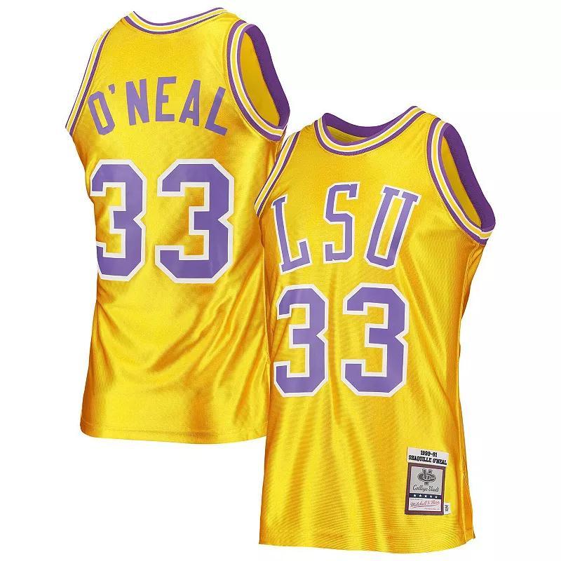Men's Mitchell & Ness Shaquille O'Neal Gold LSU Tigers 1990/91 Authentic Throwback College Jersey, Size: 3XL Product Image
