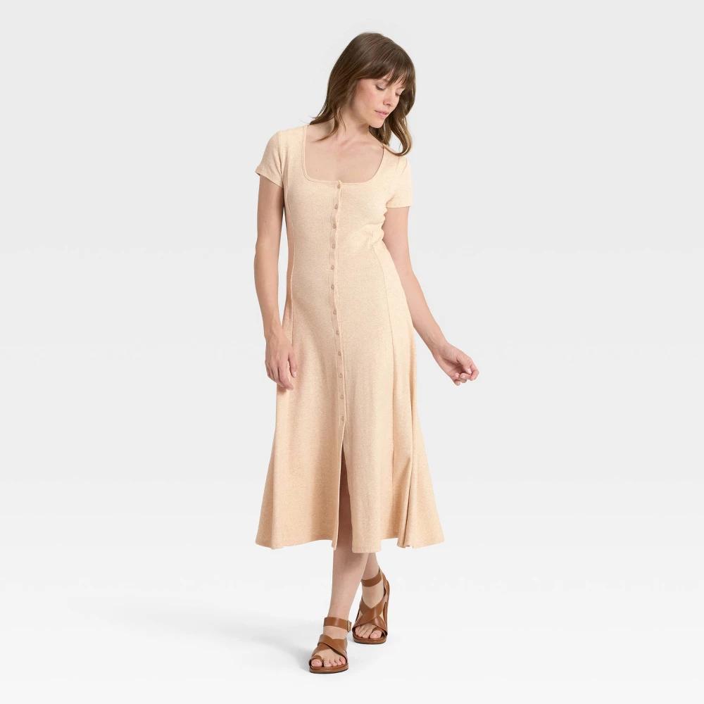 Women's Short Sleeve Knit Button-Front Midi A-Line Dress - Universal Thread™ Product Image