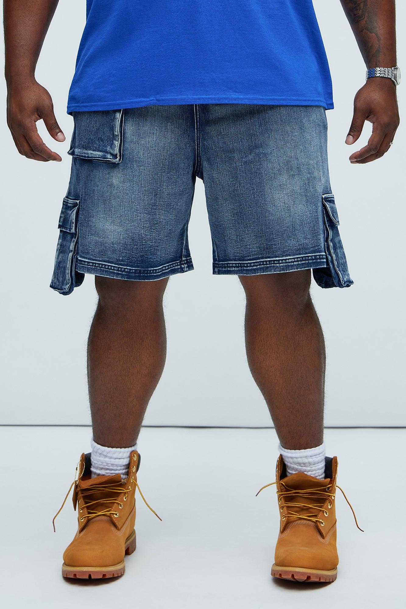 Kickin' It Cargo Denim Shorts - Navy Product Image