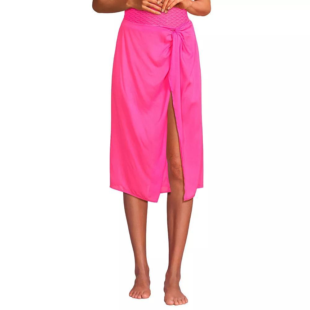 Women's Lands' End Sheer Twist Front Knee Length Swim Cover-up Skirt, Size: Large, Prism Pink Product Image