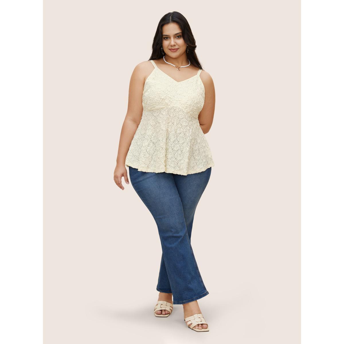 Plus Size Solid Textured Ruffle Hem Cami Top Women Beige Elegant Texture Strapless Everyday Tank Tops Camis BloomChic 30/6X Product Image