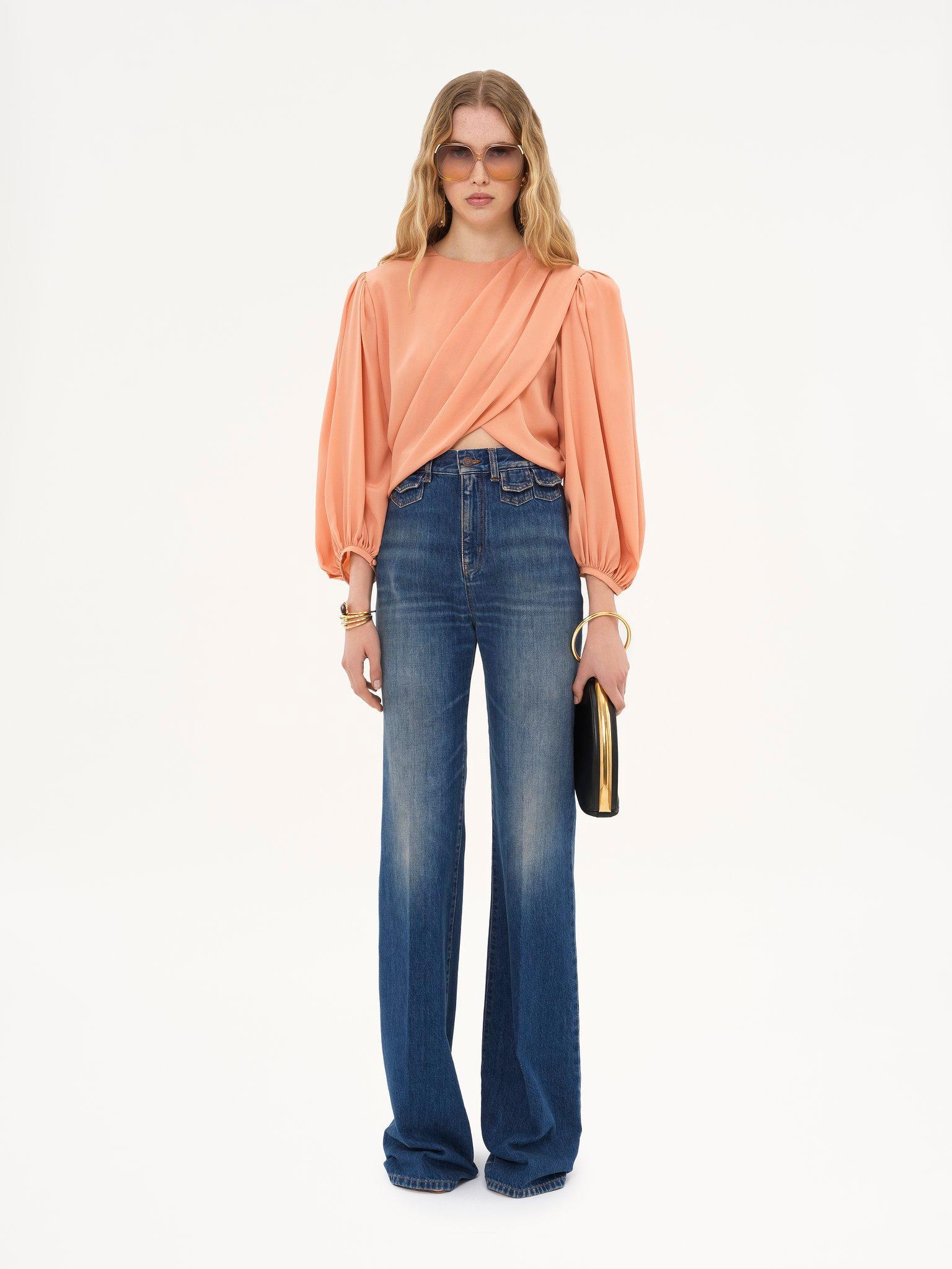 Draped cropped top in crêpe de chine Product Image