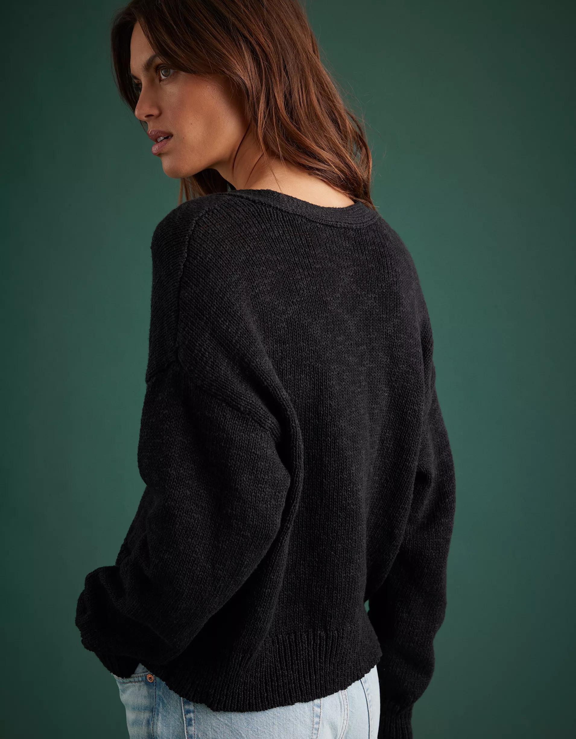 AE77 Premium Cropped Linen-Blend Sweater Cardigan Product Image