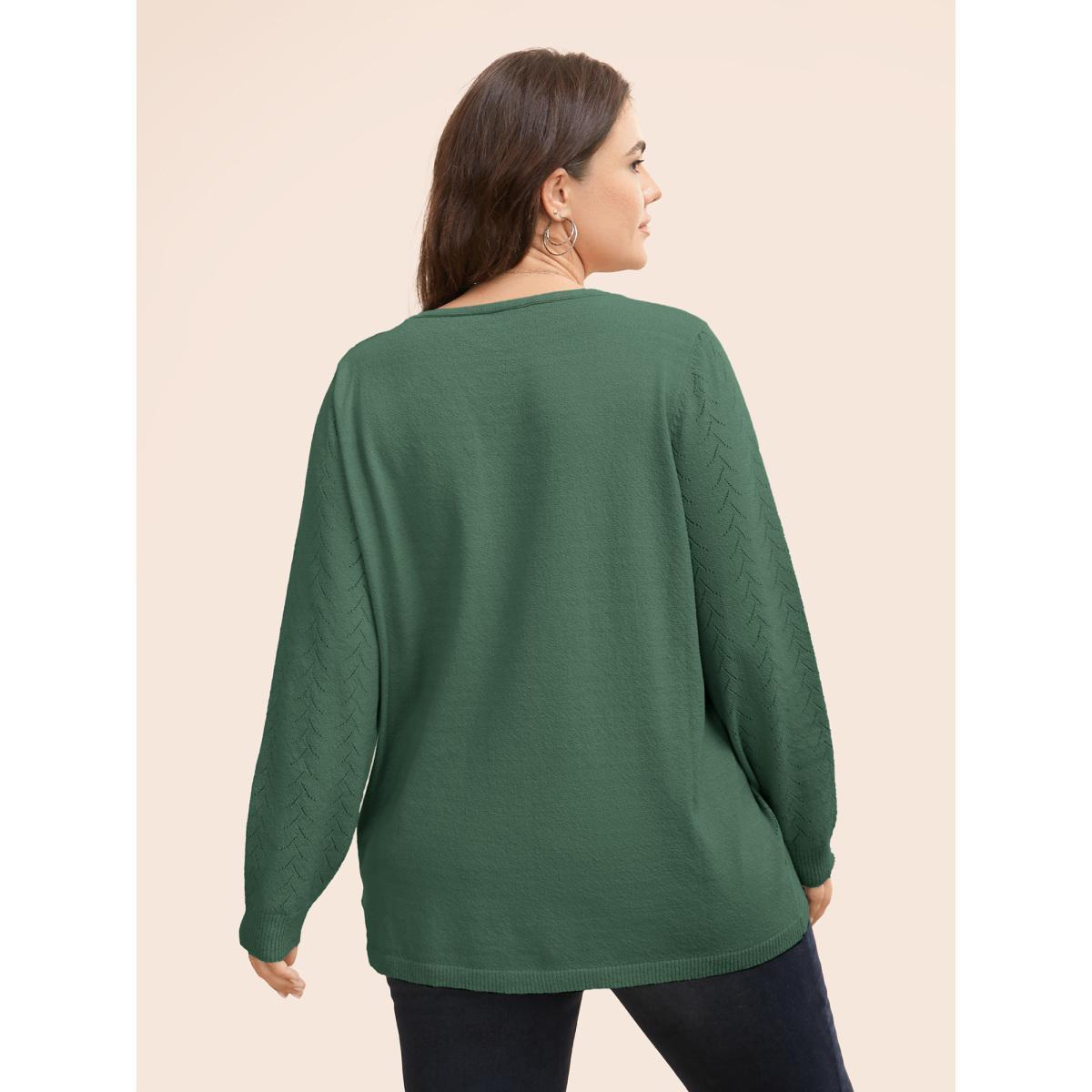 Plus Size Texture V Neck Lightweight Pullover Emerald Women Casual Long Sleeve V-neck Everyday Pullovers BloomChic 28/5X Product Image