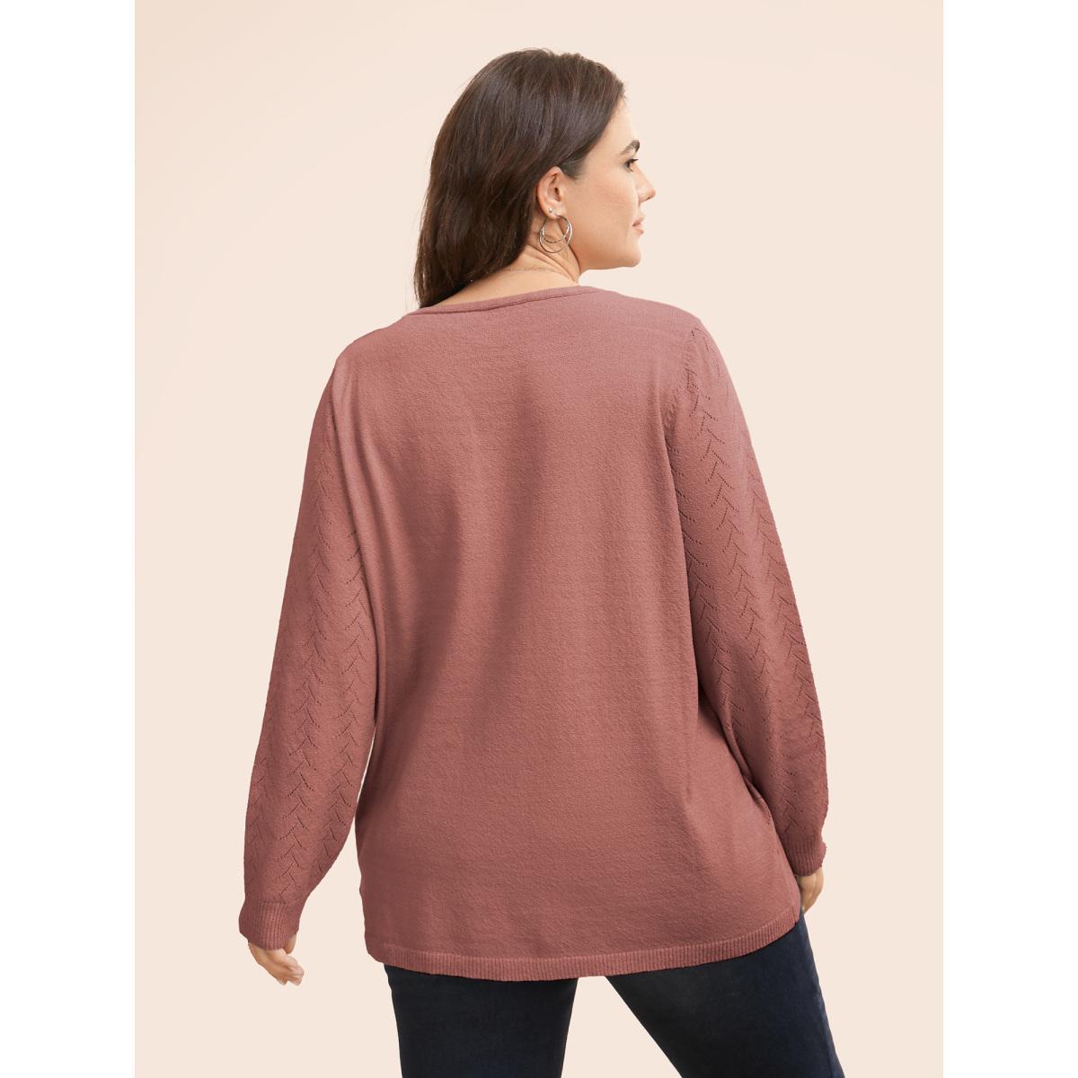 Plus Size Texture V Neck Lightweight Pullover Dirtypink Women Casual Long Sleeve V-neck Everyday Pullovers BloomChic 22-24/3X Product Image
