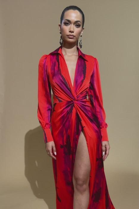 Gabriella Long Sleeve Maxi Dress - Orange/combo Product Image