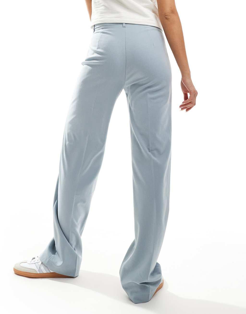 Pull&Bear high rise tailored straight leg pants in pale blue gray Product Image