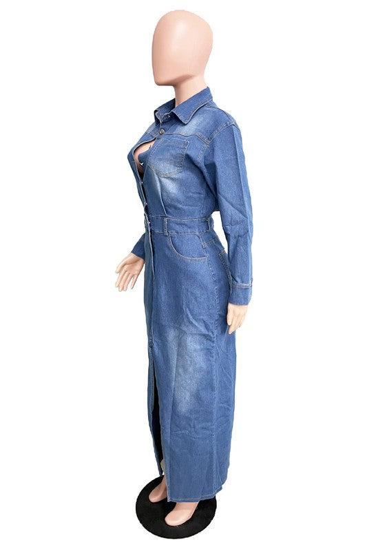 WOMEN FASHION DENIM LONG MAXI DRESS Female Product Image