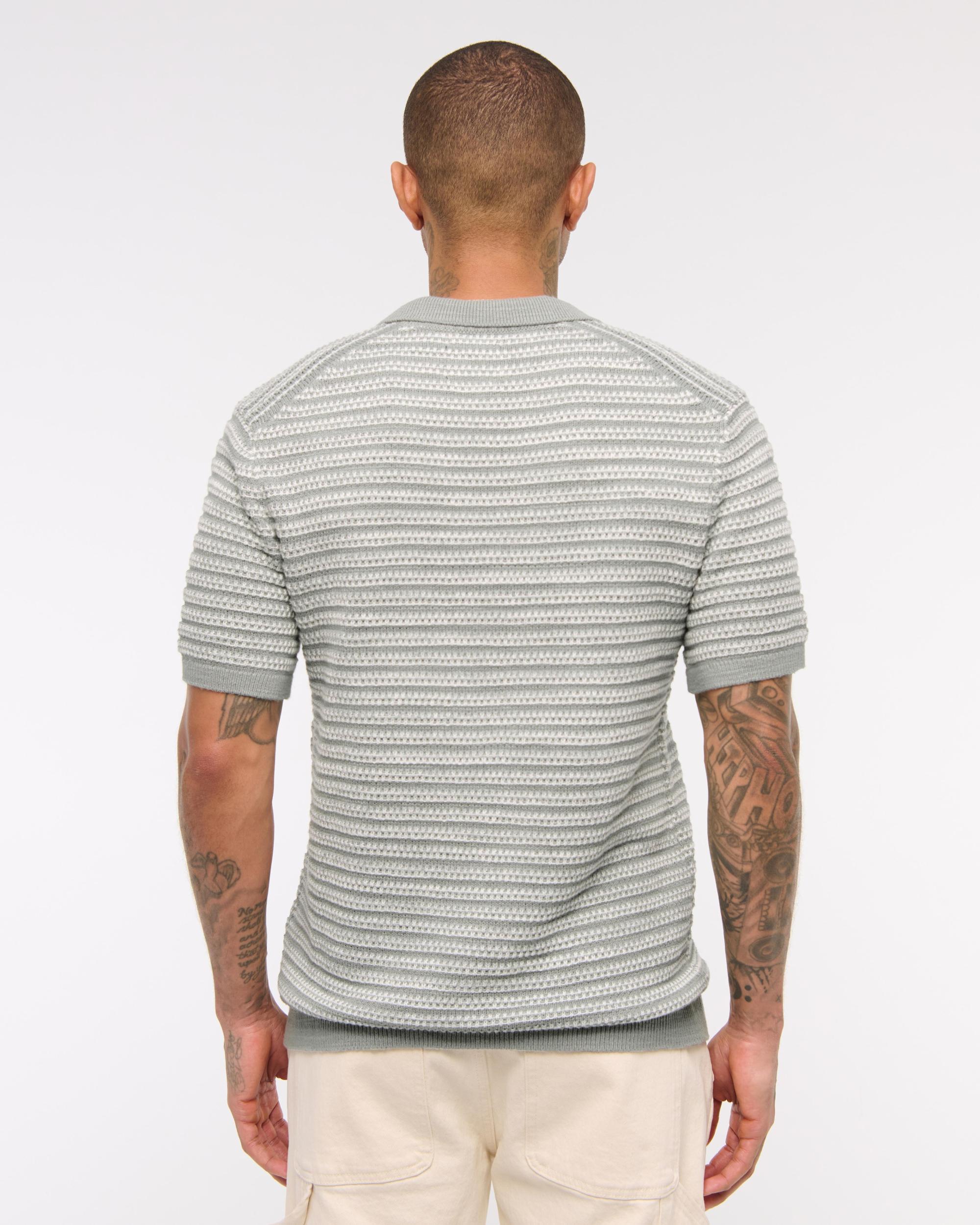 Textural Striped Johnny Collar Sweater Polo Product Image