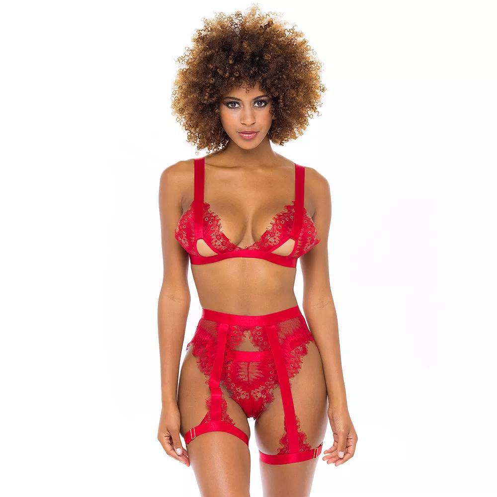 Oh La La Cheri Snakeskin Print Lace Bra, G-String & Garter Belt Set 41-11071, Womens Product Image