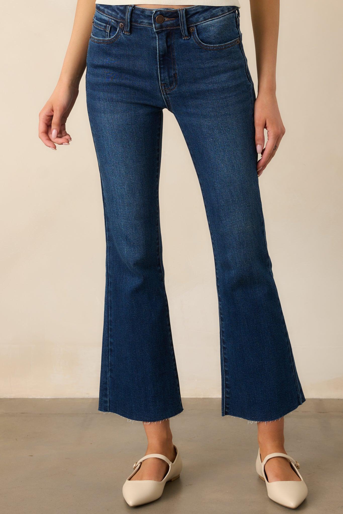 Back And Forth Dark Wash Cropped Flare Jeans Product Image