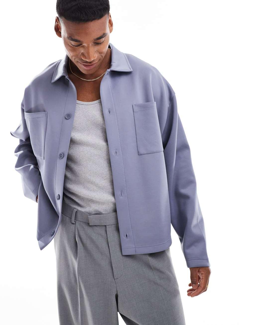ASOS DESIGN oversized scuba shacket in blue Product Image