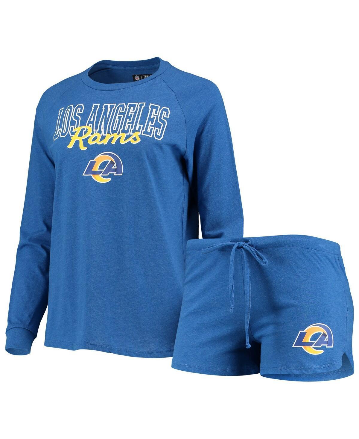 Women's Concepts Sport Royal Los Angeles Rams Meter Knit Long Sleeve Raglan Top & Shorts Sleep Set, Size: Large, Blue Product Image