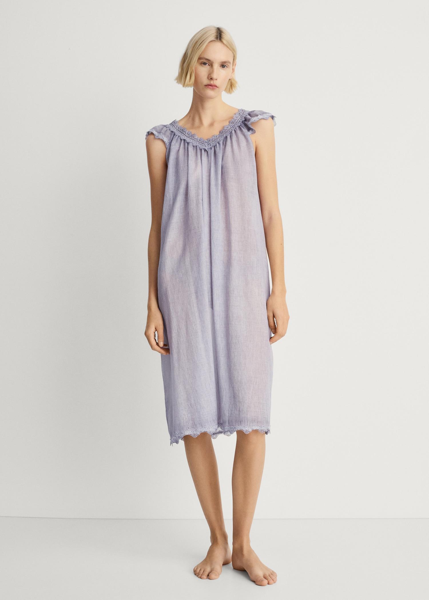 Overdyed lace cotton nightdress - Women | MANGO USA Product Image