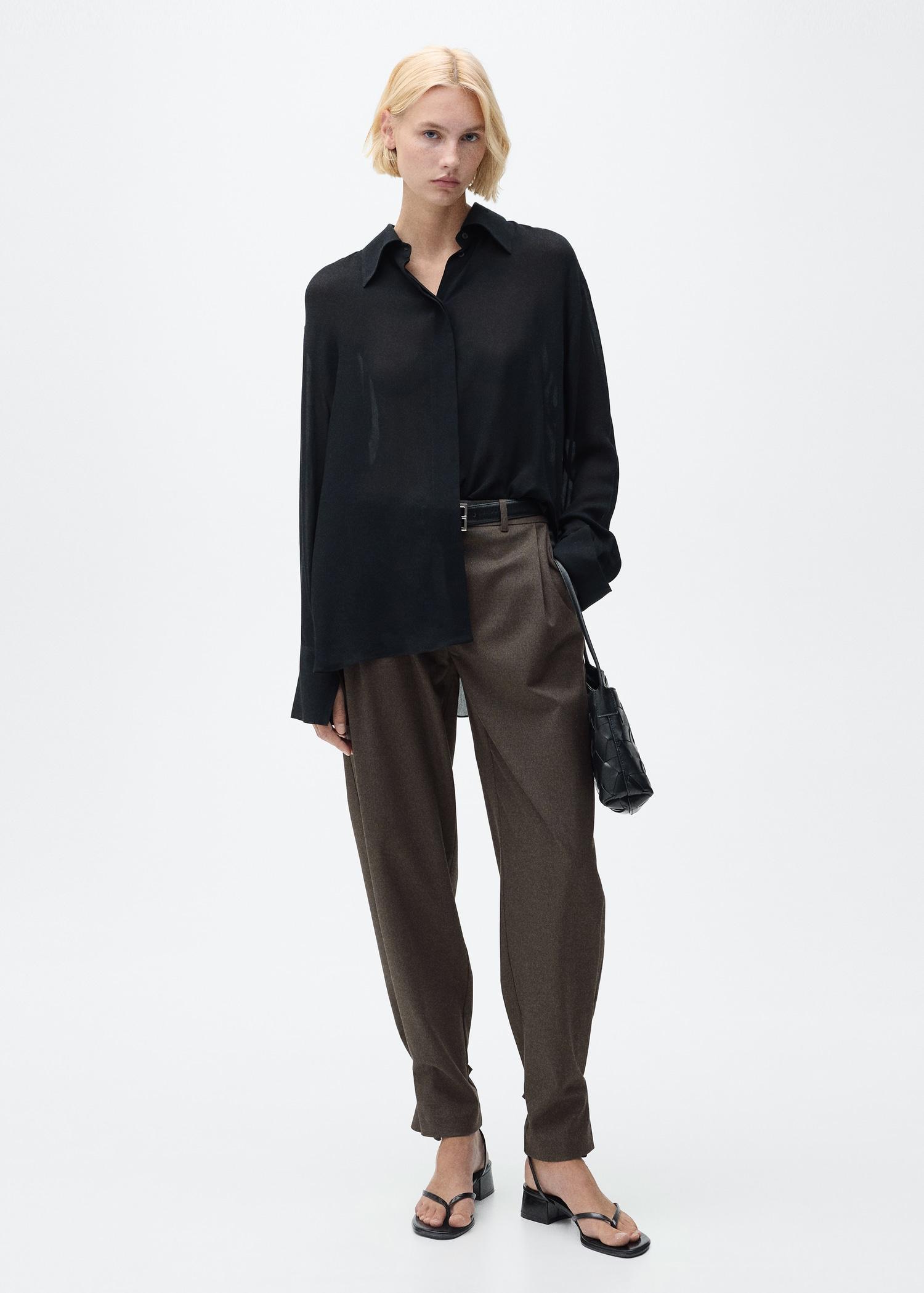 Buttoned-hem wide-leg pants - Women | MANGO USA Product Image