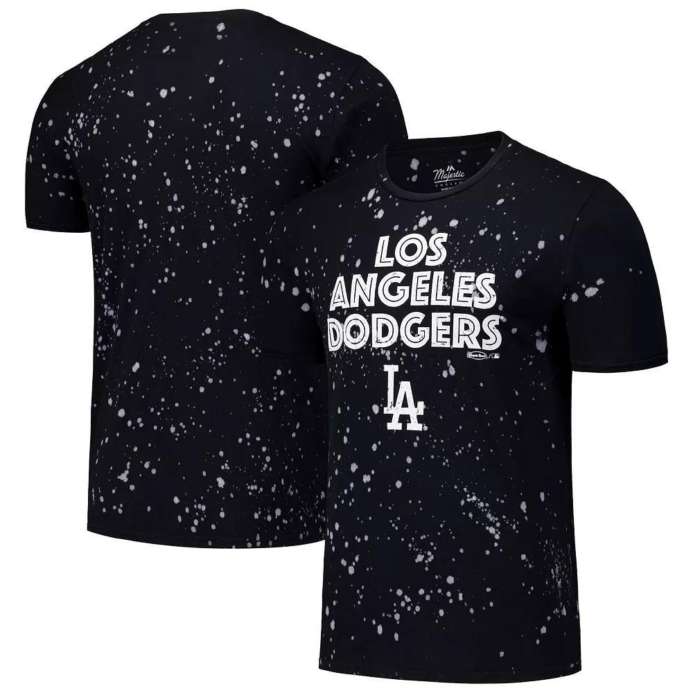 Men's Majestic Threads Black/White Los Angeles Dodgers Splatter T-Shirt, Size: Small Product Image