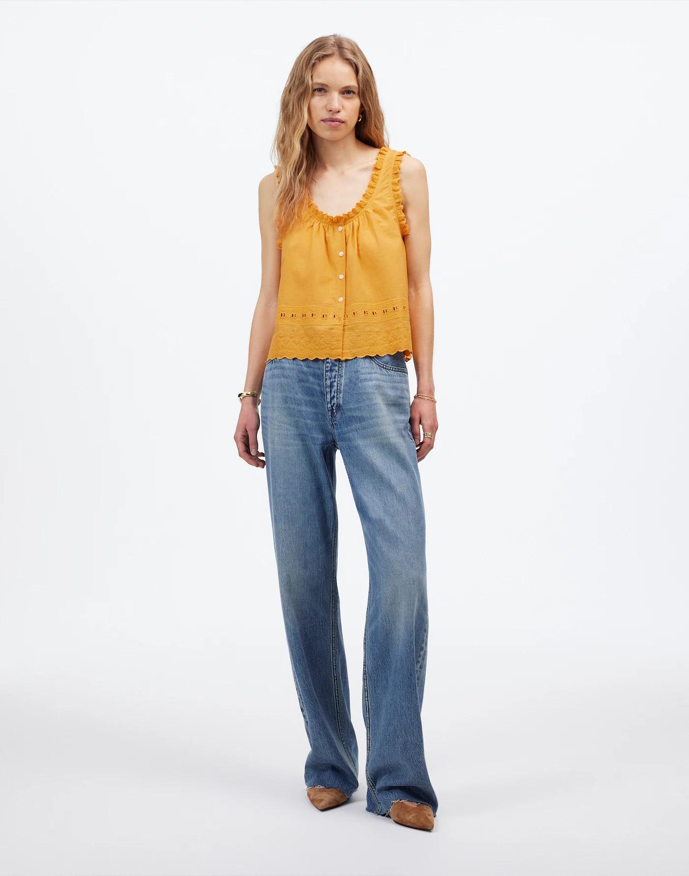 Embroidered Ruffle-Trim Top Product Image