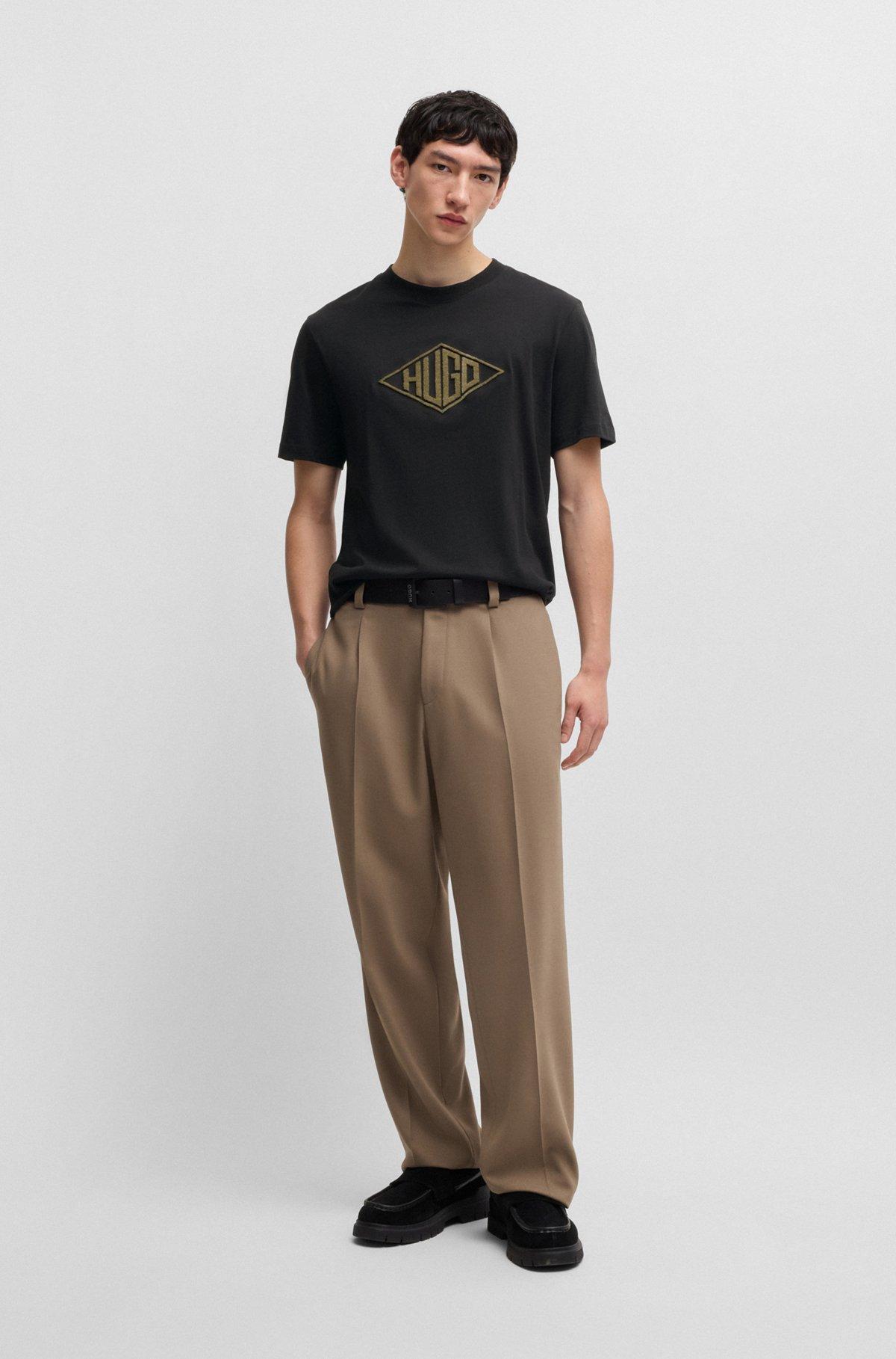 Cotton-jersey T-shirt with geometric logo embroidery Product Image