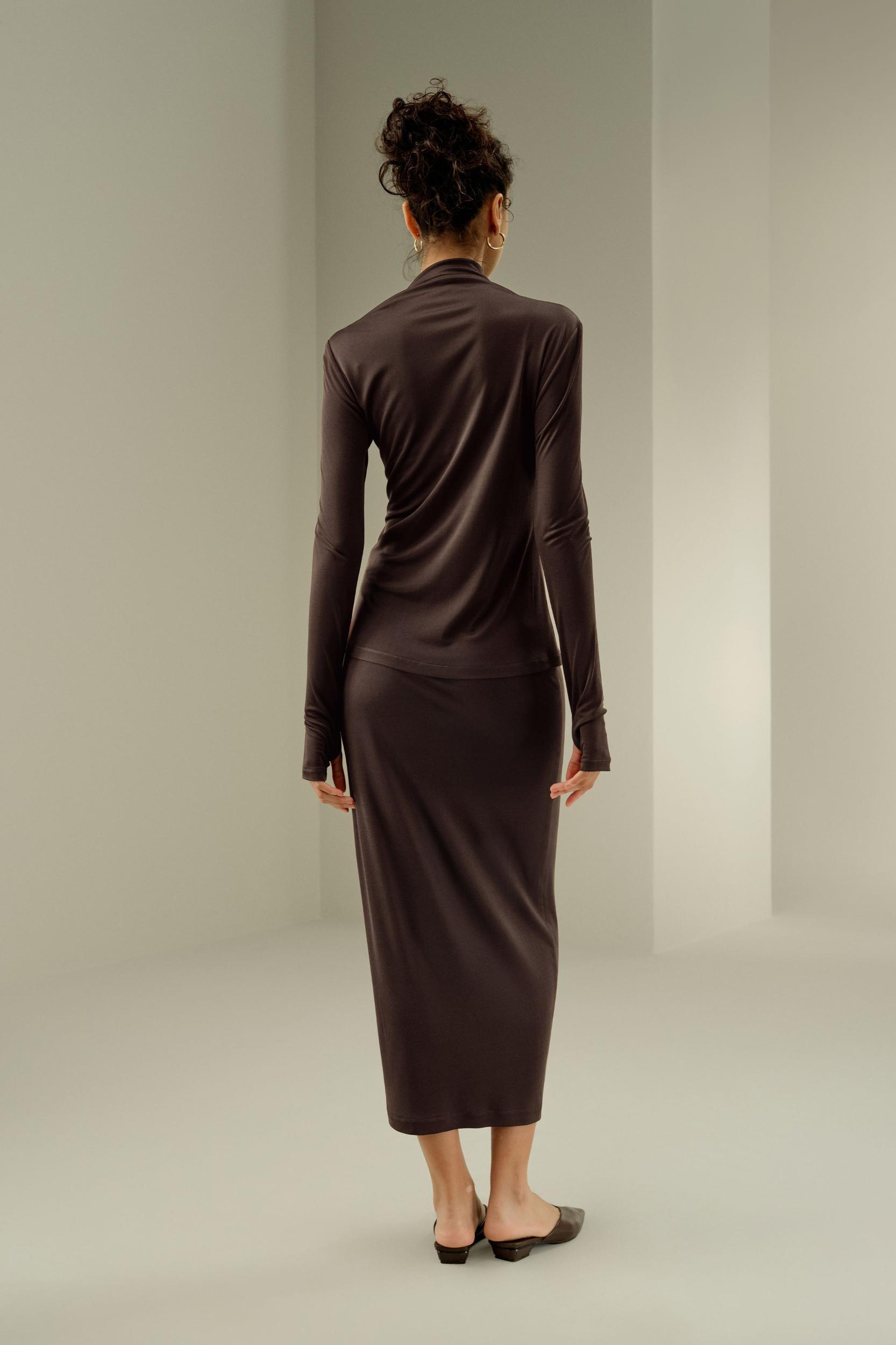Slim Fitted Silk Jersey Long Sleeve Top Product Image